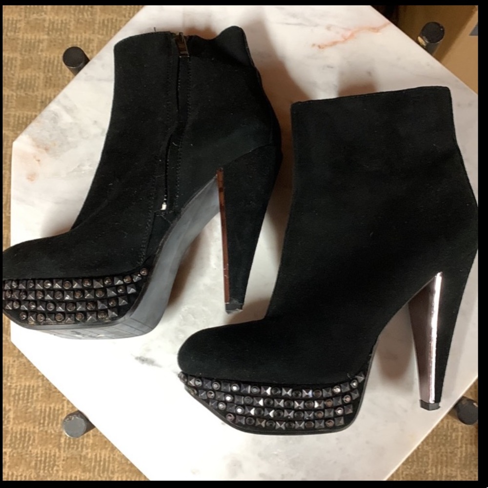 Sam Edelman Bedazzled platform booties! Silver rivets and silver inlay at heel.